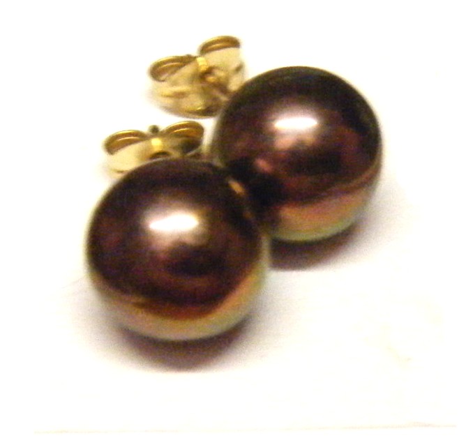 Brown Black 9.1mm Stud Earrings